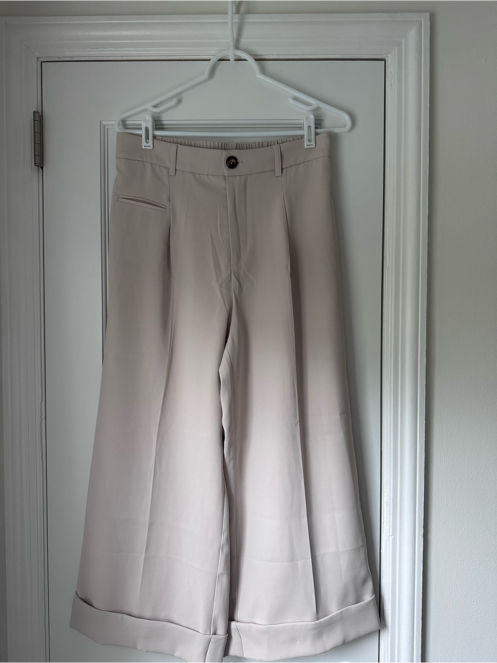 Wide-Leg Cream Dress Pants for Women